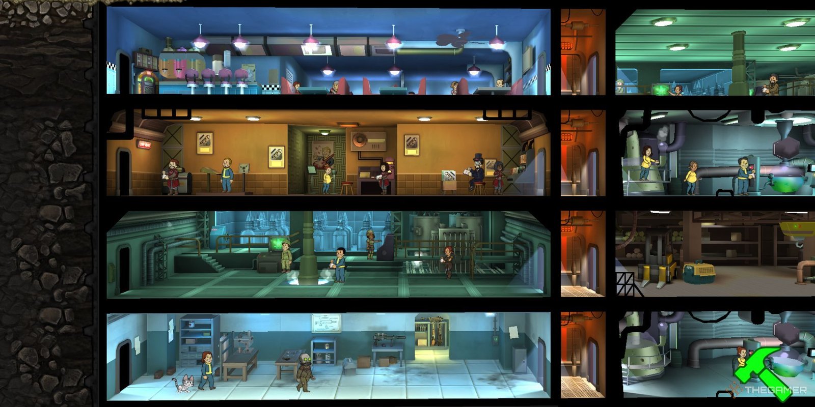 Diner, Radio Station, Power Plant, and Weapon Workshop displayed, three of room is merged together, making one big room