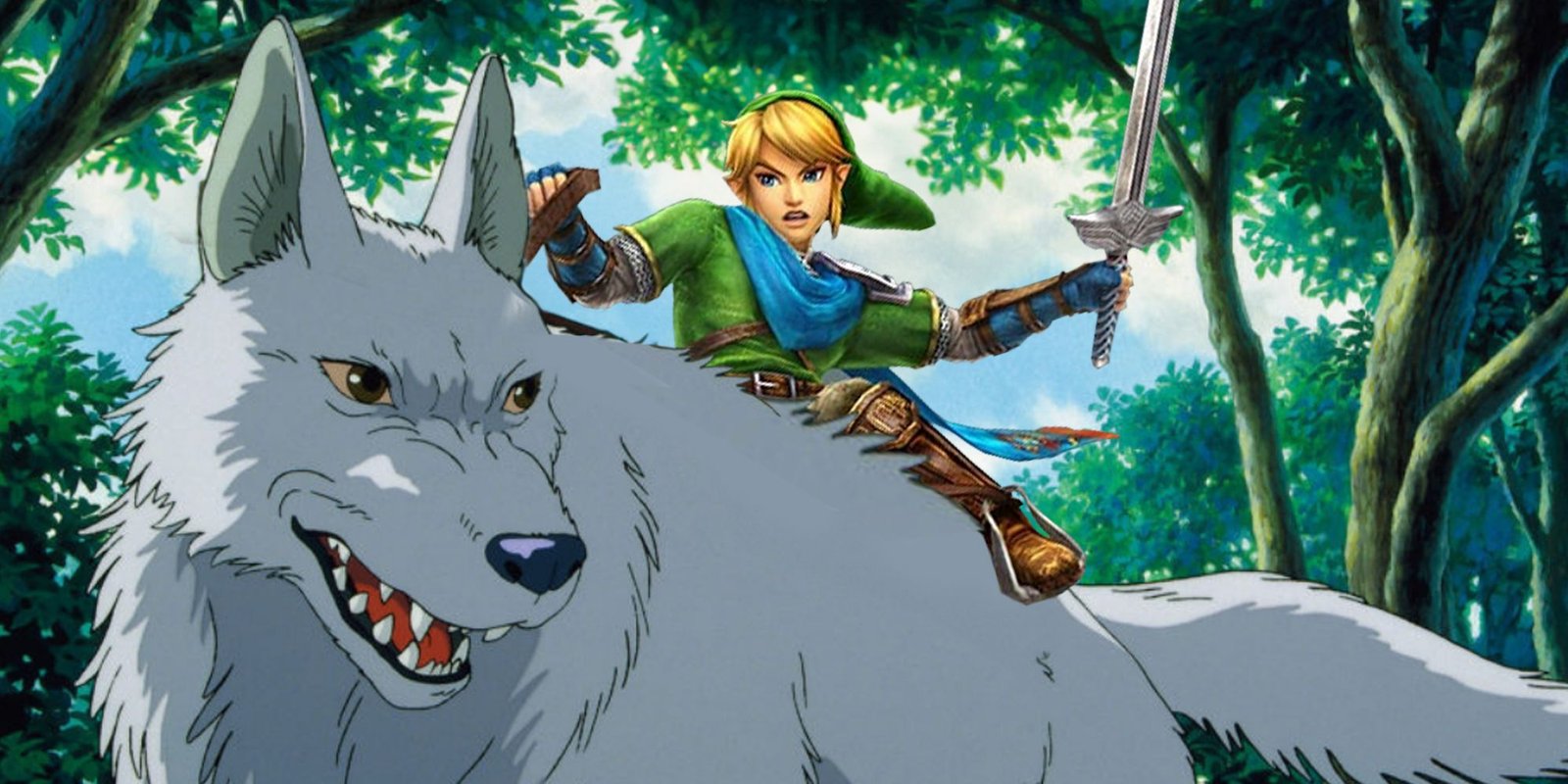 Link riding Moro from Princess Mononoke